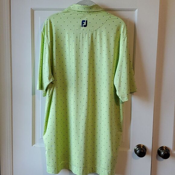 FOOTJOY LIME GREEN GOLF POLO SHIRT BLUE SQUARE DOTS SIZE LARGE ATHLETIC FIT - Picture 6 of 8